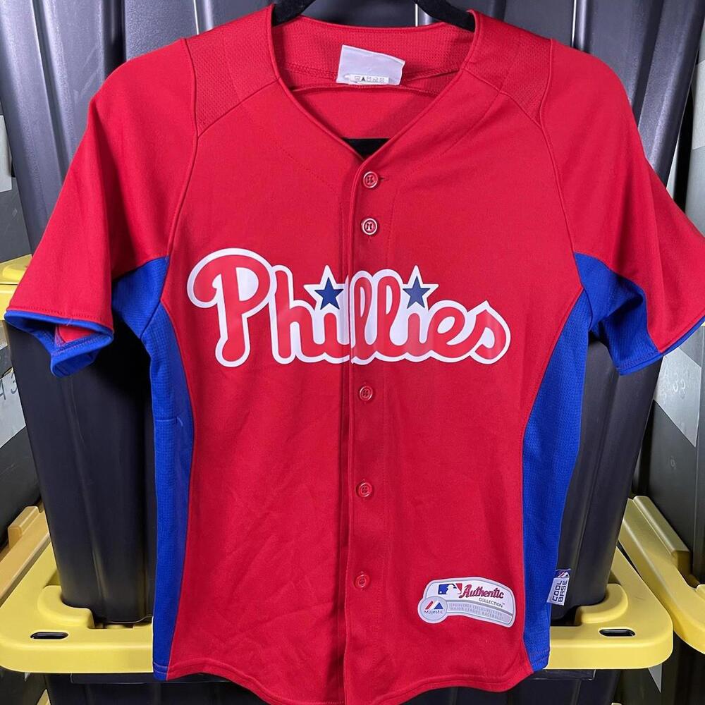 Philadelphia Phillies Jersey Youth Size Medium Red Blue Majestic